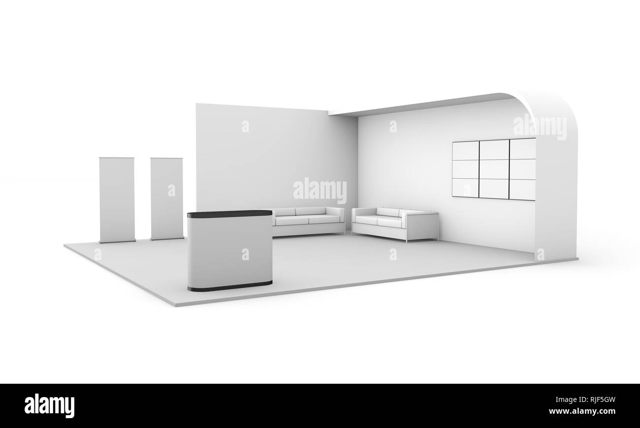 Messestand 3D Rendering isoliert Stockfoto