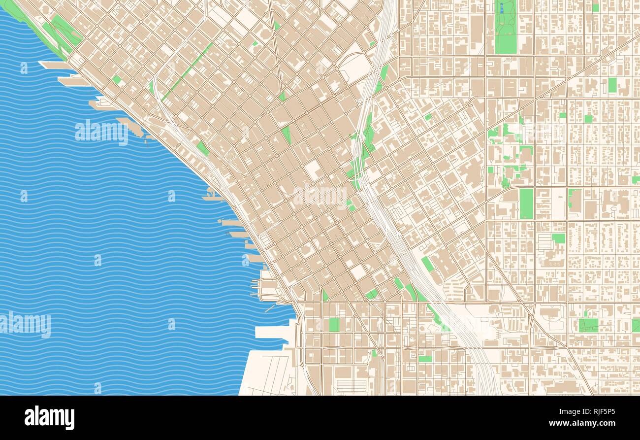 Seattle Washington druckbare Karte Auszug. Dieser Vektor Stadtplan der Innenstadt von Seattle ist für Infografik und drucken Projekte. Stock Vektor