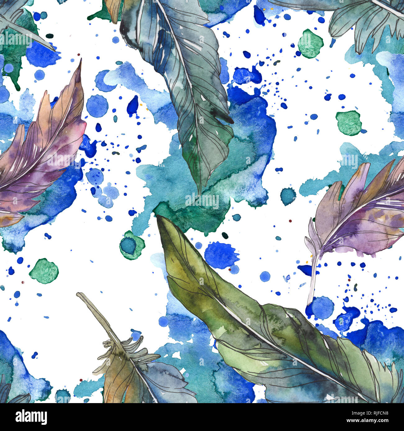 Vogelfeder von Wing isoliert. Aquarell Hintergrund Abbildung. Aquarell Zeichnung mode Aquarelle isoliert. Nahtlose Muster. Stockfoto
