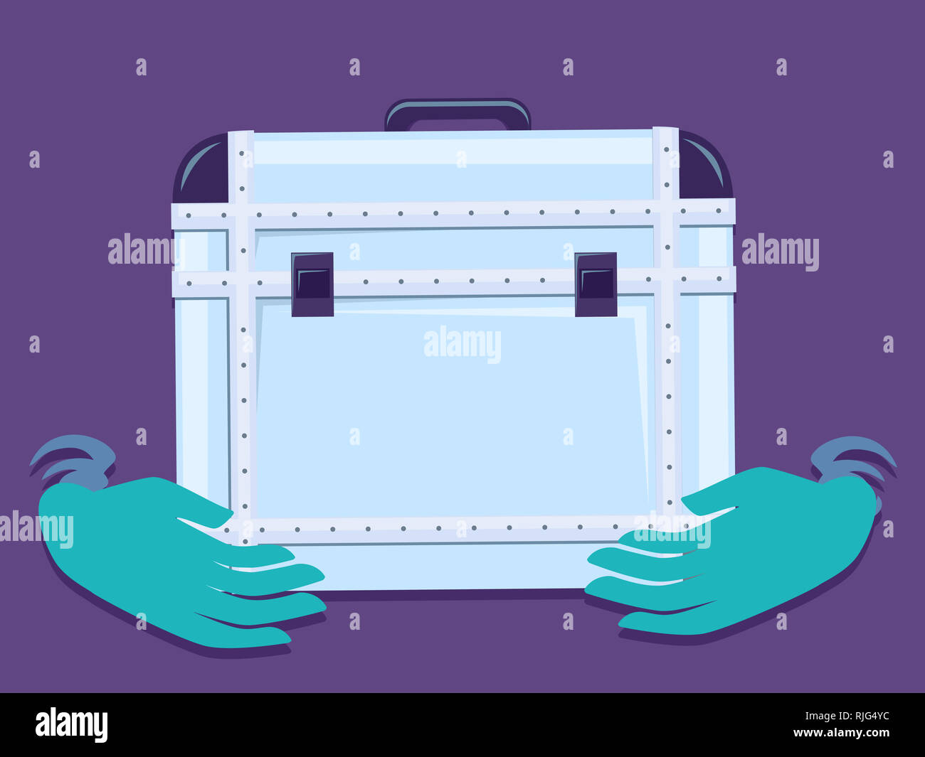 Abbildung: Hände mit Handschuhen Holding ein Organ Transplant Container Stockfoto