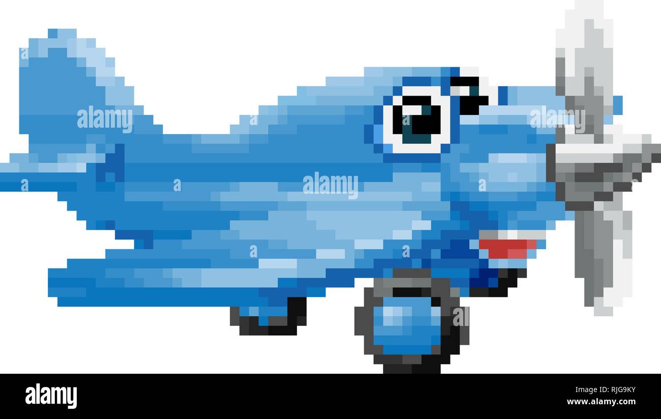 Flugzeug 8-Bit Pixel Game Art Comicfigur Stock Vektor