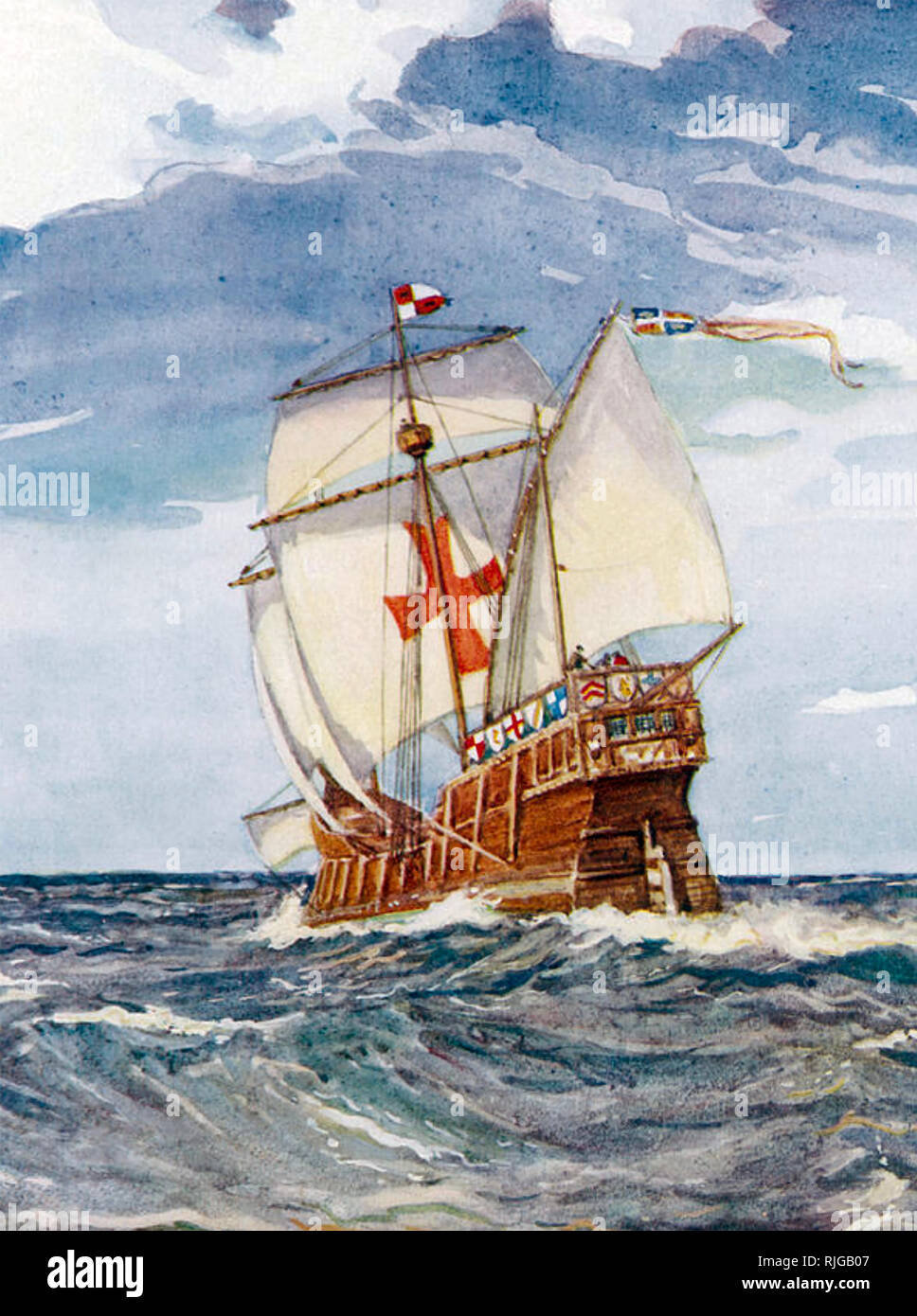 CHRISTOPHER COLUMBUS (1451-1506) aus dem frühen 20. Jahrhundert Malerei seiner Caravelle Santa Maria. Stockfoto