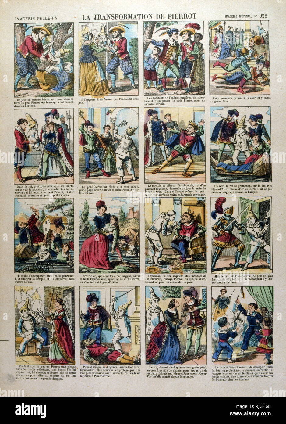 Die Transformation des Pierrot; eine Reihe von "Epinal Bilder erstellt von Imagerie Pellerin; Frankreich 1860 Stockfoto