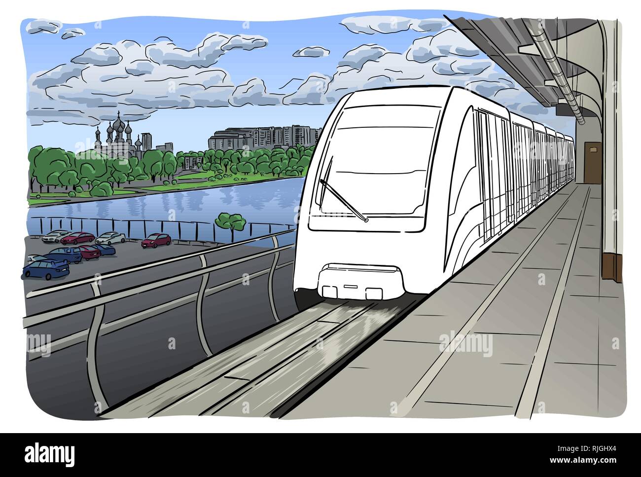 Hand gezeichnete Skizze Moskau Light Metro Station Stock Vektor