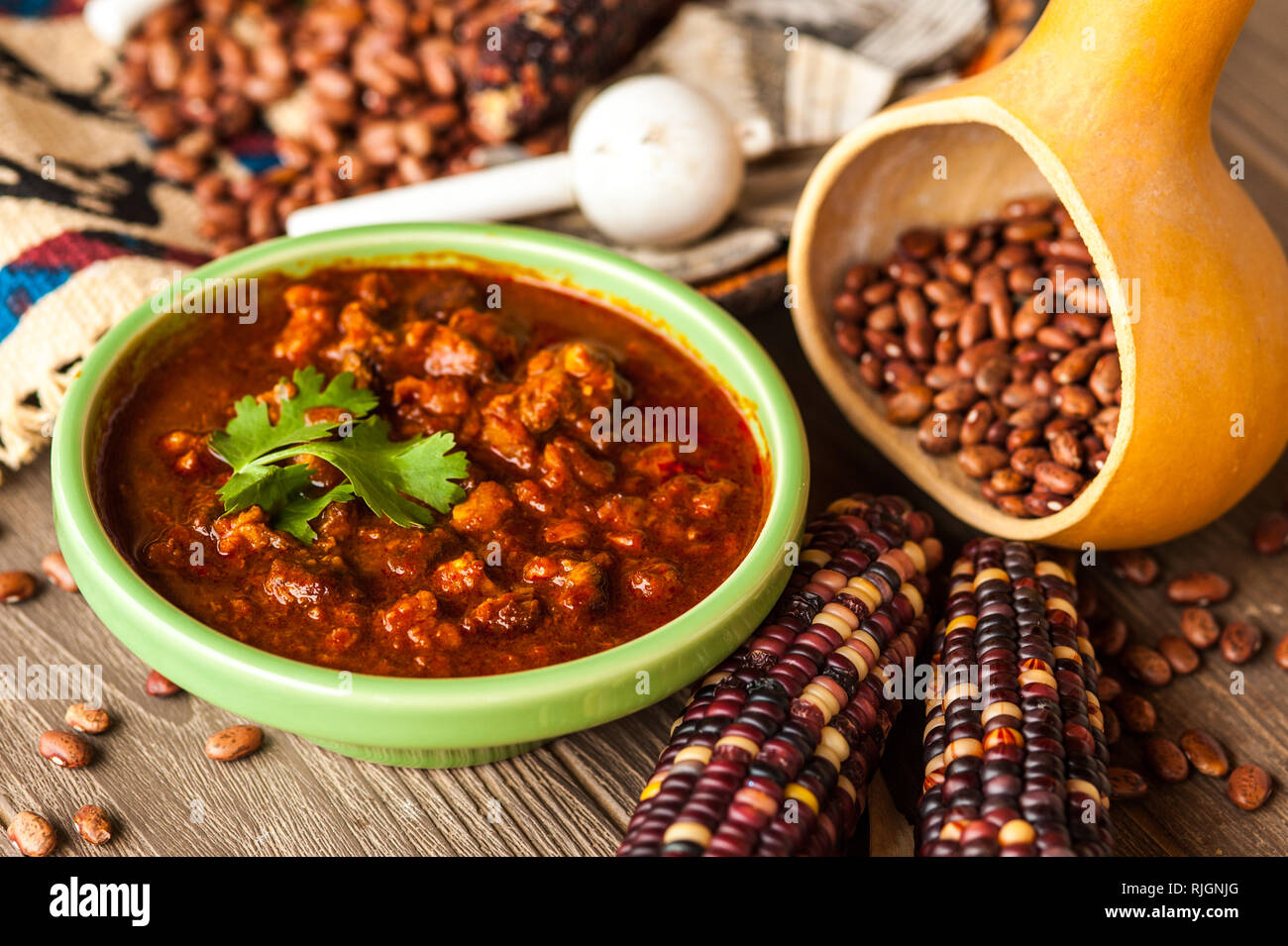 Rote Chile Rindfleisch mit Bohnen, puebloan Rezept, New Mexico, Vereinigte Staaten von Amerika, Nordamerika Stockfoto