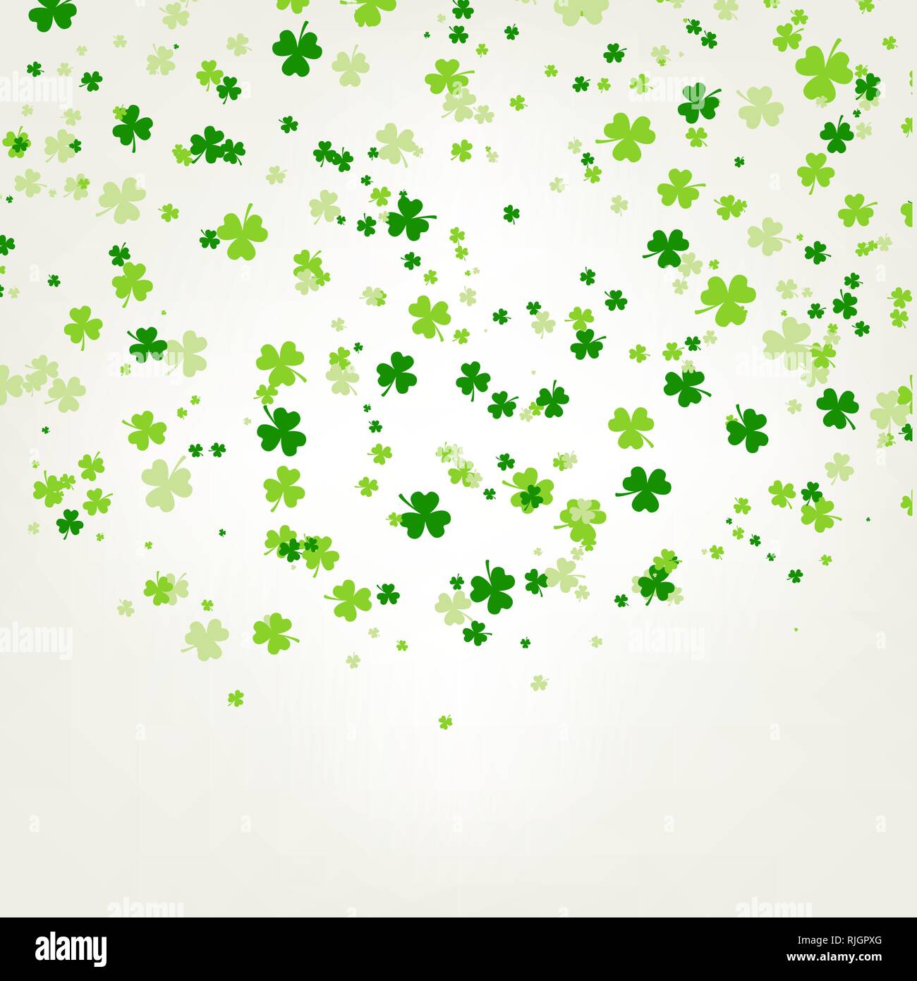 Saint Patrick's Day Hintergrund mit grünen Blättern von Kleeblatt Kleeblatt, die vom Himmel fallen und weißen Raum unten. Viel Glück und Erfolg. Vektor illustra Stock Vektor