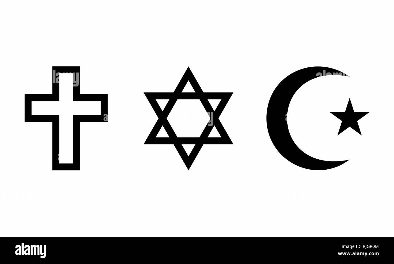 Eine Reihe von religiösen Symbolen auf weißem Hintergrund Stock Vektor