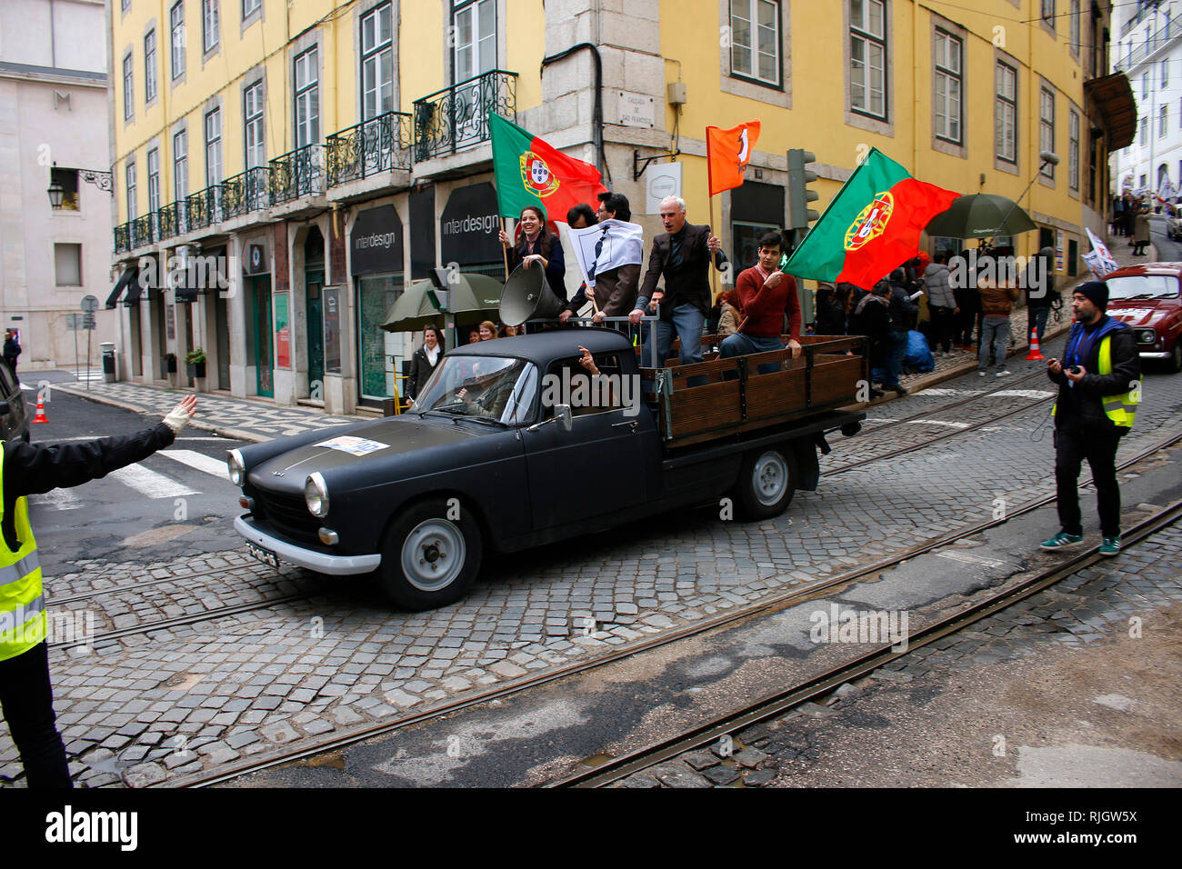 Impressionen: Filmarbeiten fuer einen historischen Film zu Zeiten der "Nelkenrevolution", Lissabon, Portugal. Stockfoto
