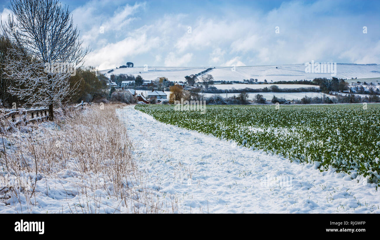 Winter Blick Richtung Liddington Hill in der Nähe von Swindon, Wiltshire Stockfoto