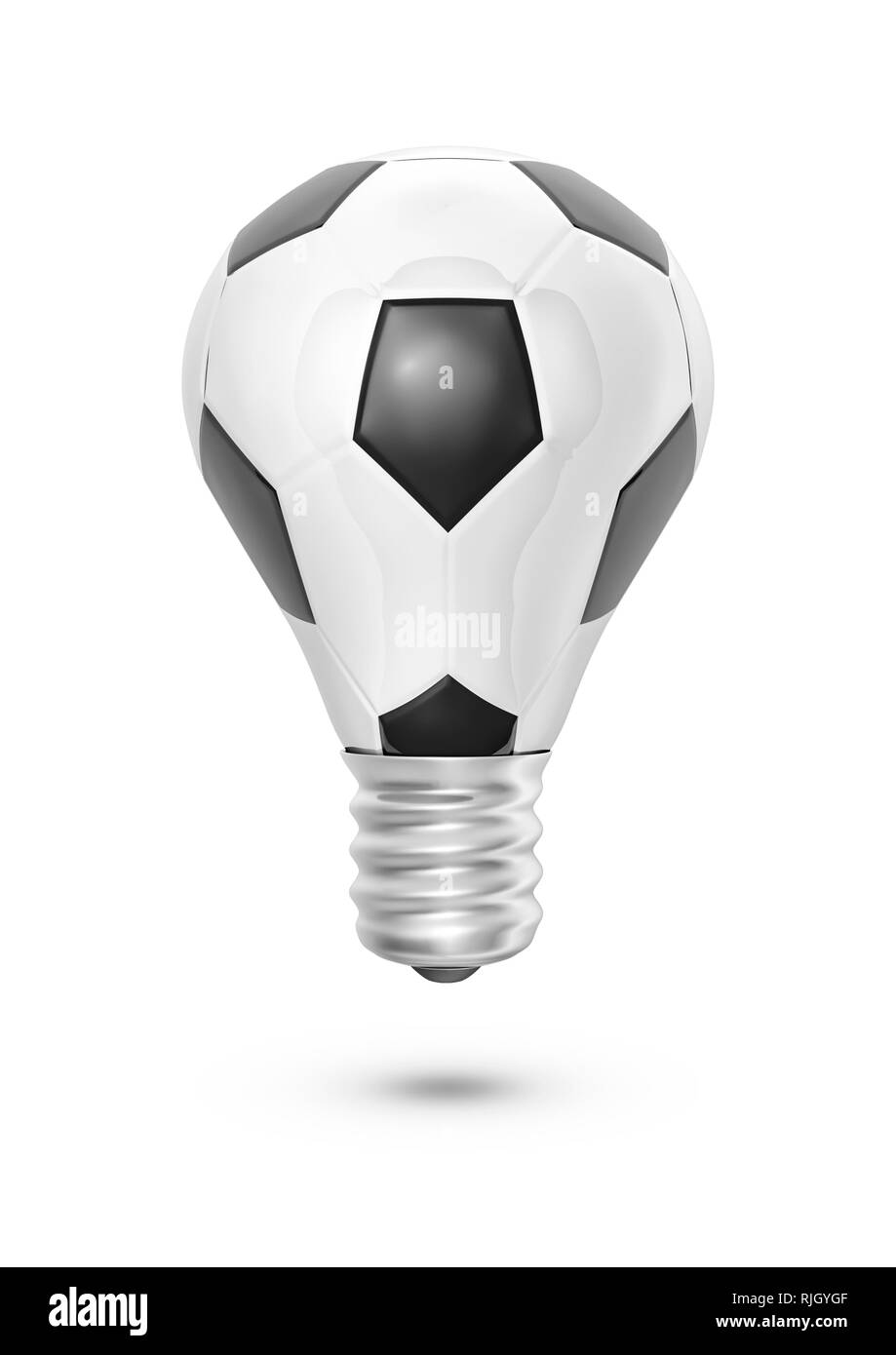 Fußball Glühlampe/3D-Darstellung der Glühbirne geformte Fußball auf weißem Hintergrund Stockfoto