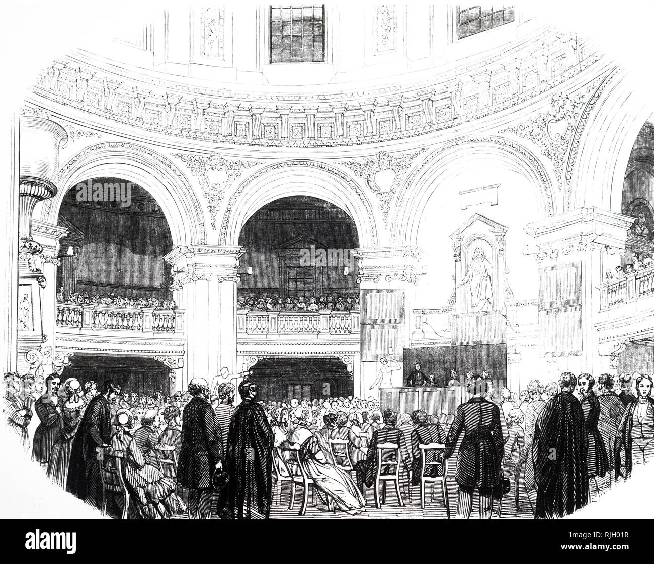 Eine Gravur, Professor Baden Powell auf fallende Sterne bei einem abendlichen Treffen der British Association in der radcliff Library, Oxford. Vom 19. Jahrhundert Stockfoto