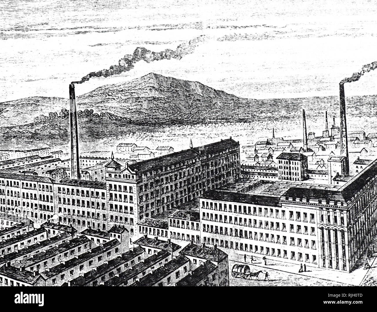 Ein kupferstich mit der Darstellung der York Street Flachs Mühle, Belfast. Durch Mulholland im Jahre 1830, als die Bevölkerung von Belfast war ungefähr 50.000 Gegründet: von 1866 wurde eine Bevölkerungszahl von 150.000. Vom 19. Jahrhundert Stockfoto