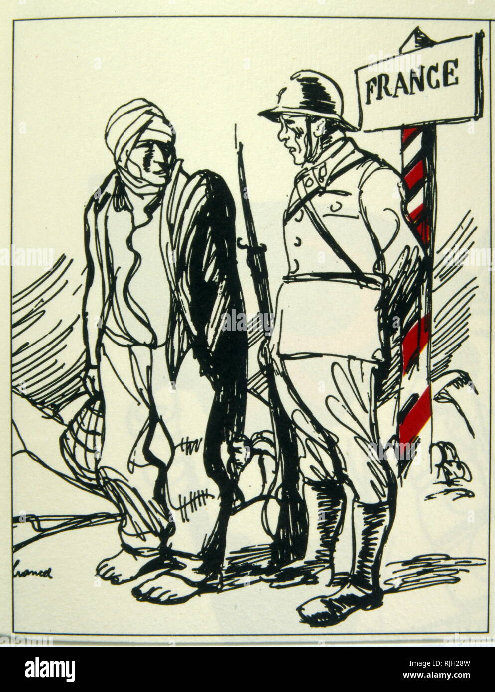 1936 Französische Karikatur einer Internationalen Brigade Soldat der Spanischen Bürgerkrieg in Frankreich Stockfoto