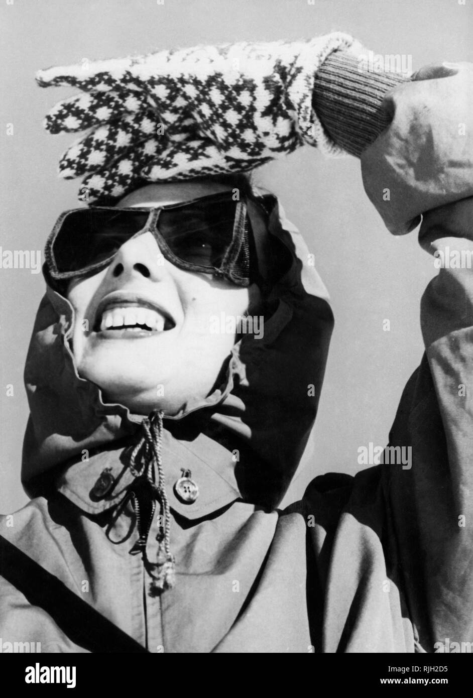 Skifahrer in Cortina d'Ampezzo, 1950 Stockfoto