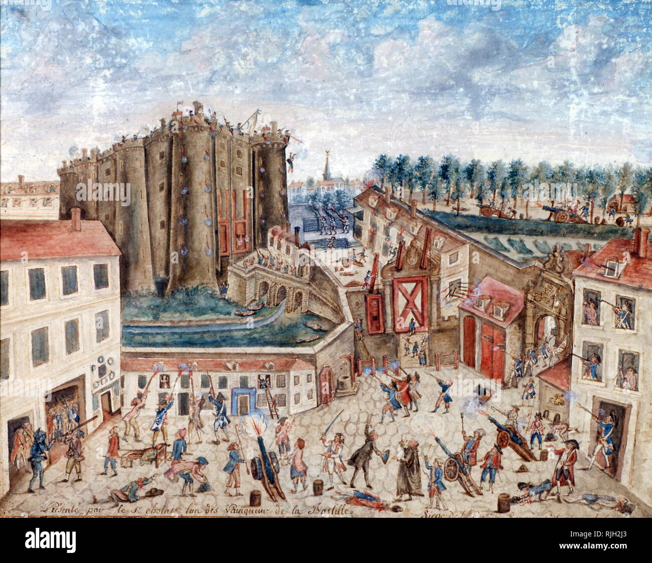Sturm auf die Bastille durch eine Masse am 14. Juli 1789, in der Französischen Revolution, zu einem wichtigen Symbol für das Französische republikanische Bewegung Stockfoto