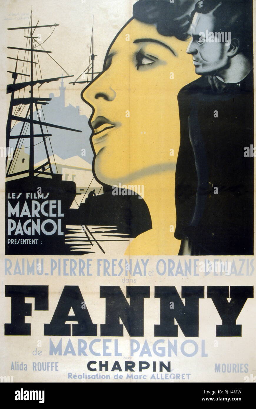 Filmplakat zu 'Fanny', eine 1932 Französische Romantik und Film unter der Regie von Marc Allegret, basierend auf dem Spielen von Marcel Pagnol. Es ist der zweite Teil in der Marseillaise film Trilogie, die mit Marius (1931) begann und endete mit Cesar (1936). Wie Marius, der Film war ein Erfolg in Frankreich und ist immer noch als Klassiker des französischen Kinos zu sein. Stockfoto