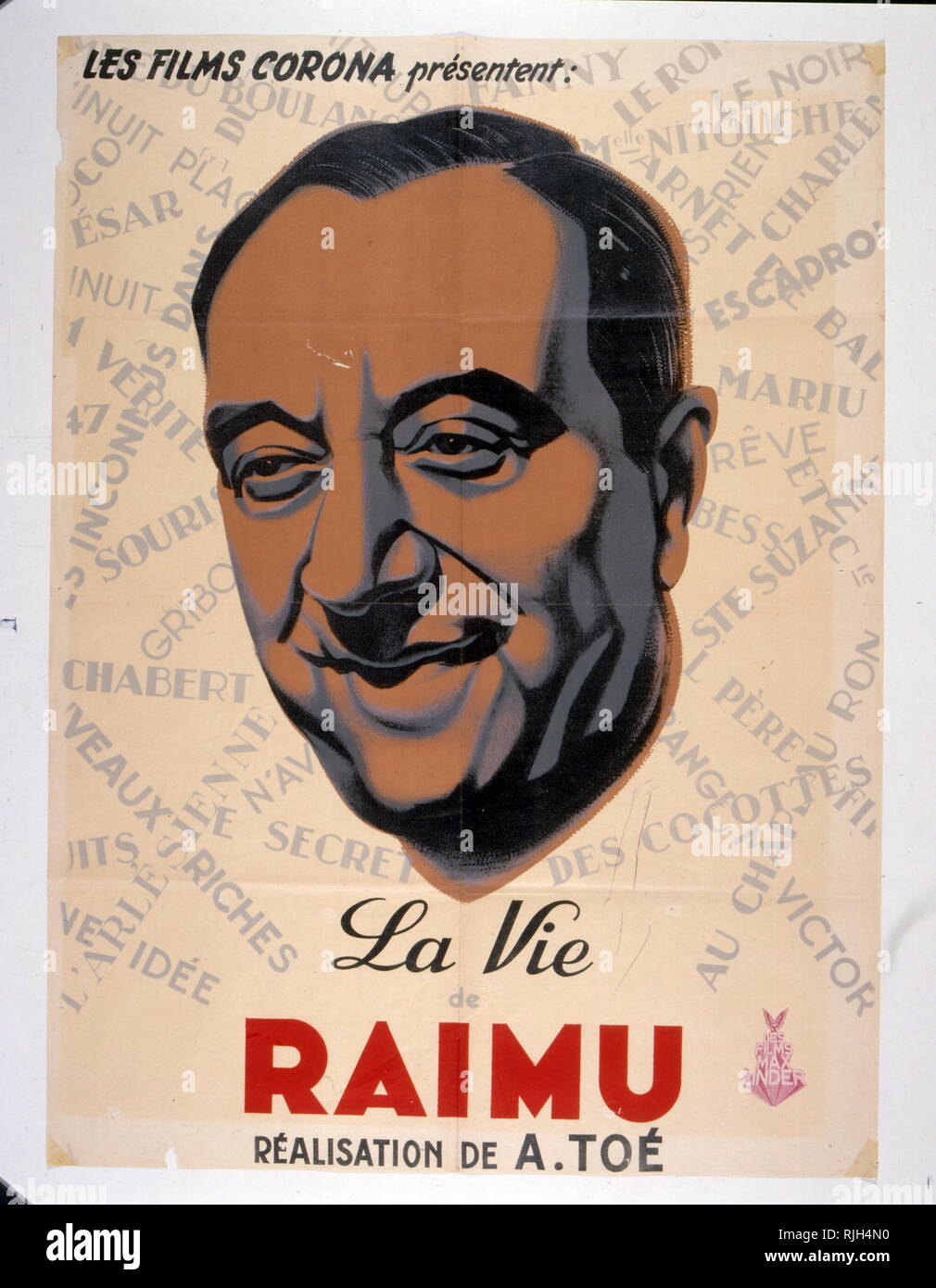Poster für den Dokumentarfilm "La Vie Ramu' 1948, eine Feier des Jules Muraire, bekannt als Raimu, französischer Schauspieler (1883 - 1946). Stockfoto