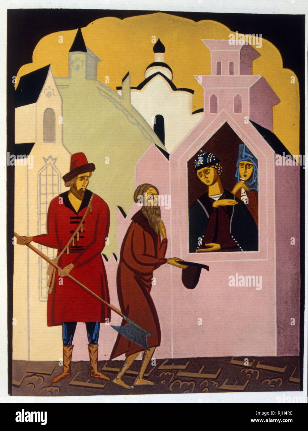 Boris Godunov, Kostüme (1925), für die Oper von Modest Mussorgski (1839-1881). Die Arbeiten wurden zwischen 1868 und 1873 in St. Petersburg, Russland. Es erzählt die Geschichte der russischen Herrscher Boris Godunow, der als Zar (1598 bis 1605) während der Zeit der Unruhen herrschten, und sein Erzfeind, der falschen Dmitri (regierte 1605 bis 1606). und überarbeitete Versionen. Stockfoto