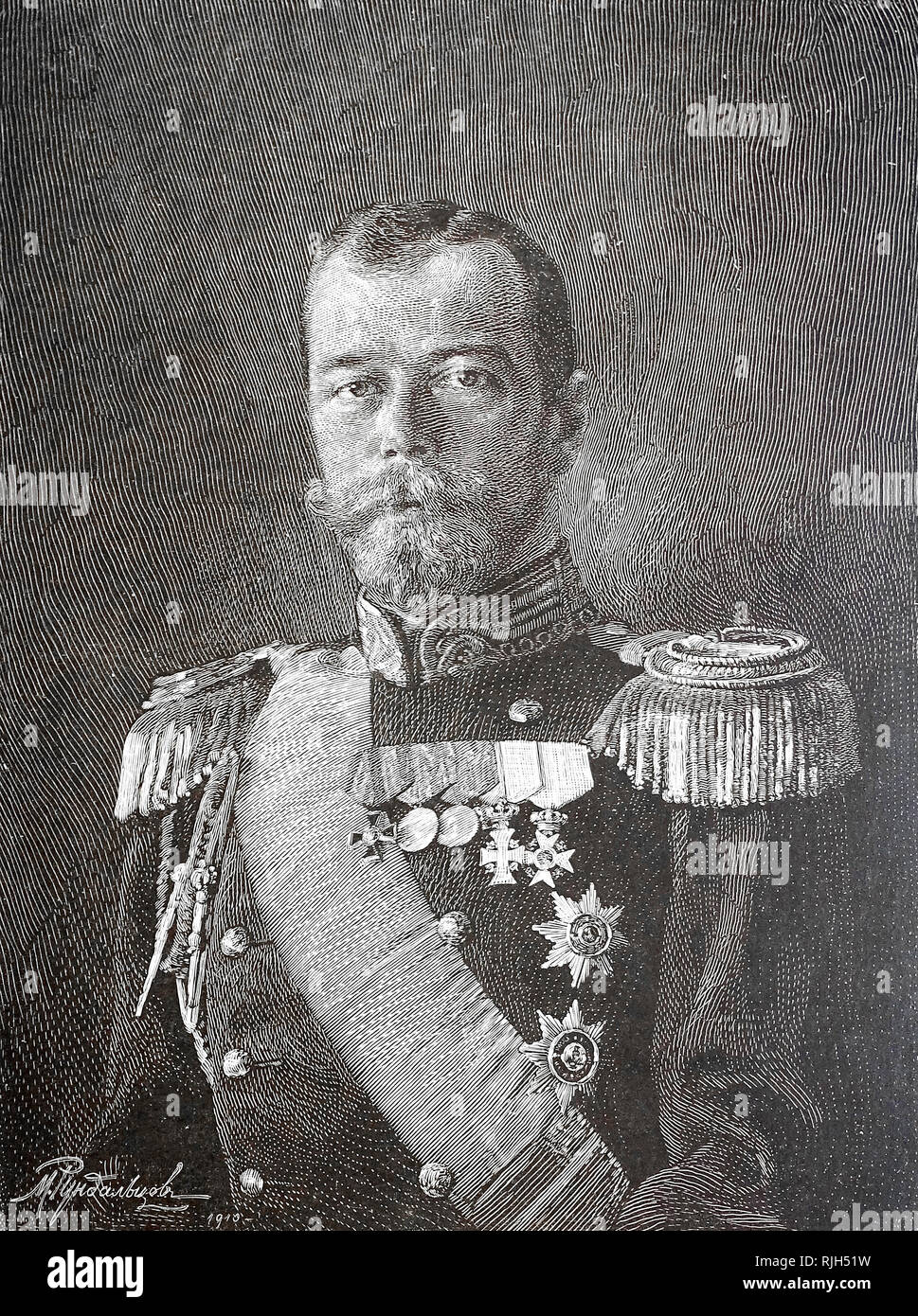 Vintage Gravur der russische Zar Nikolaus II. Stockfoto