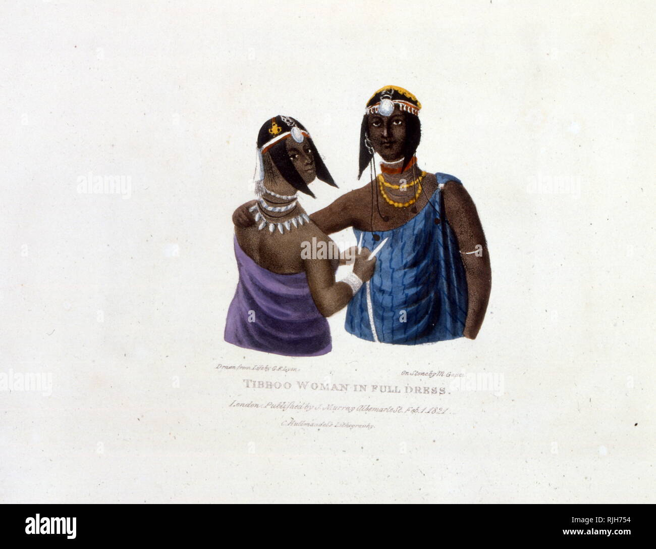 East African Tribal (Tibboo) Mann und Frau. Drucken aus dem 19. Jahrhundert, 1821 Stockfoto