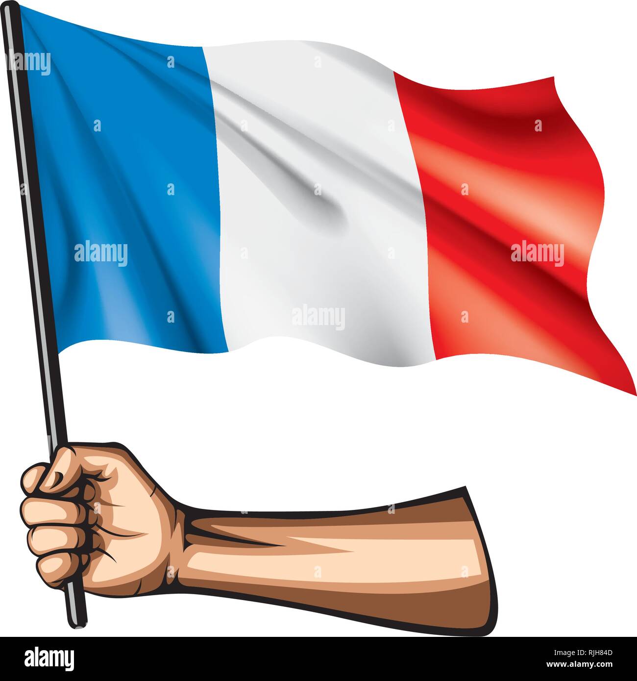 Flagge Frankreich und Hand auf weißem Hintergrund. Vector Illustration Stock Vektor