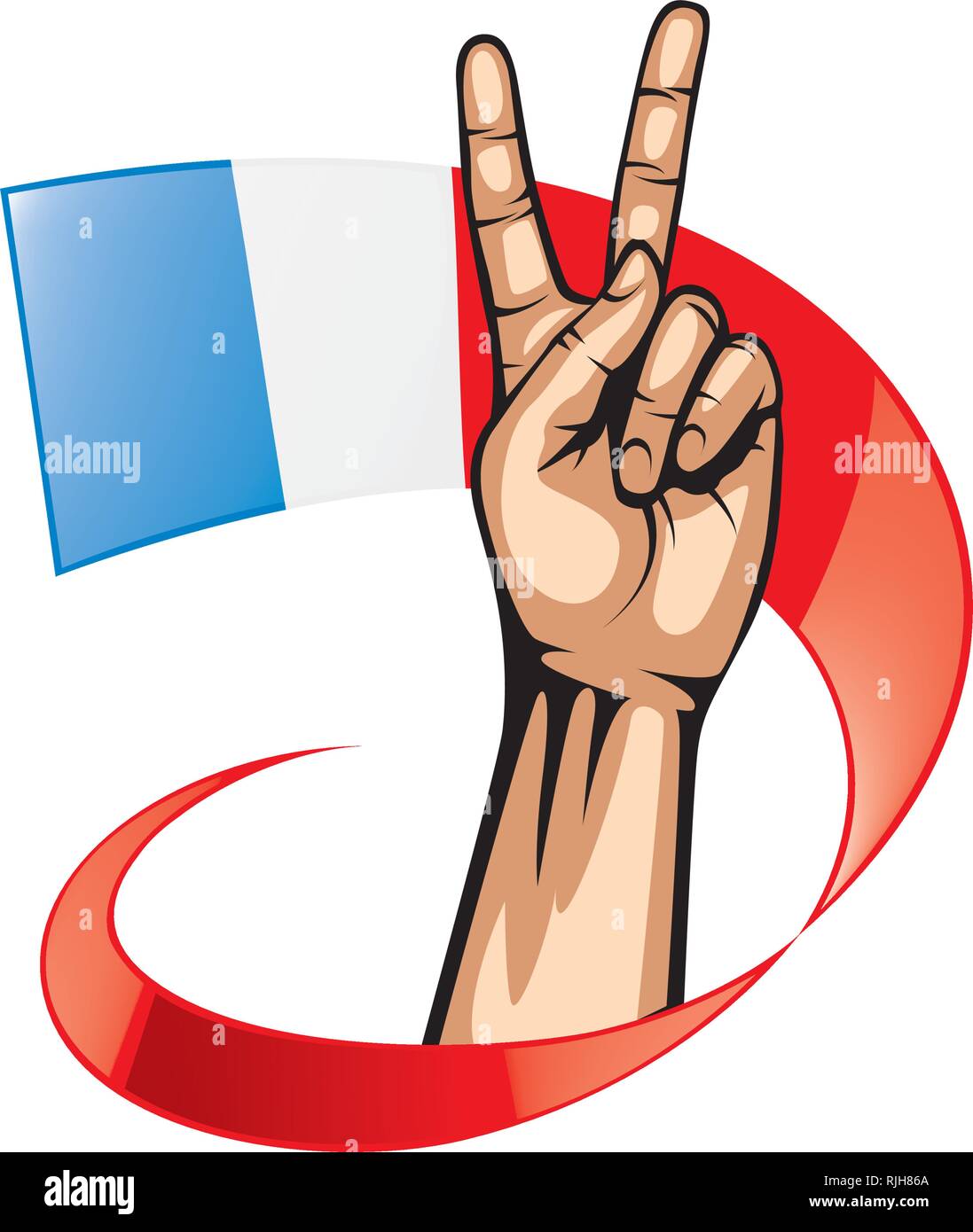 Flagge Frankreich und Hand auf weißem Hintergrund. Vector Illustration Stock Vektor