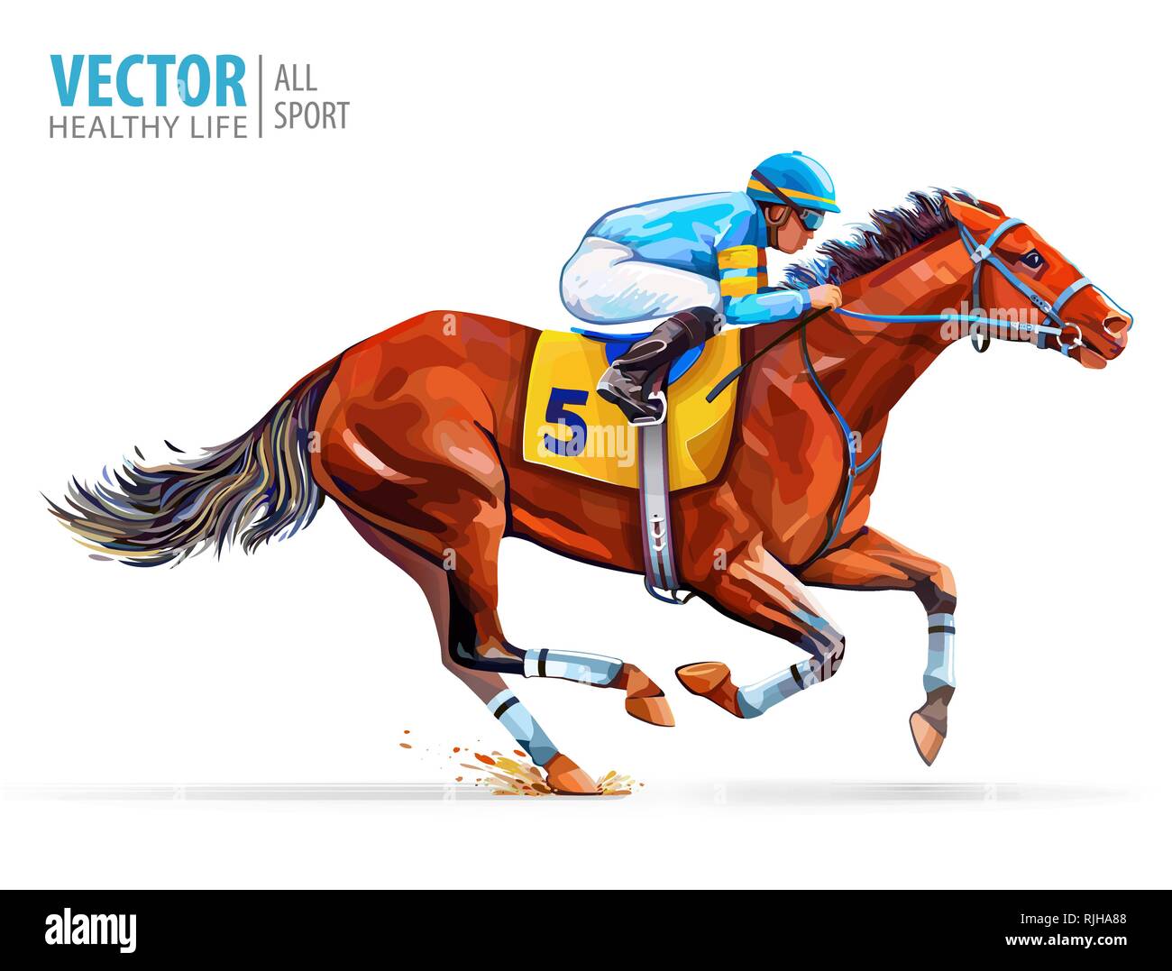 Jockey auf Racing Pferd. Derby. Sport. Vector Illustration auf weißem Hintergrund Stock Vektor