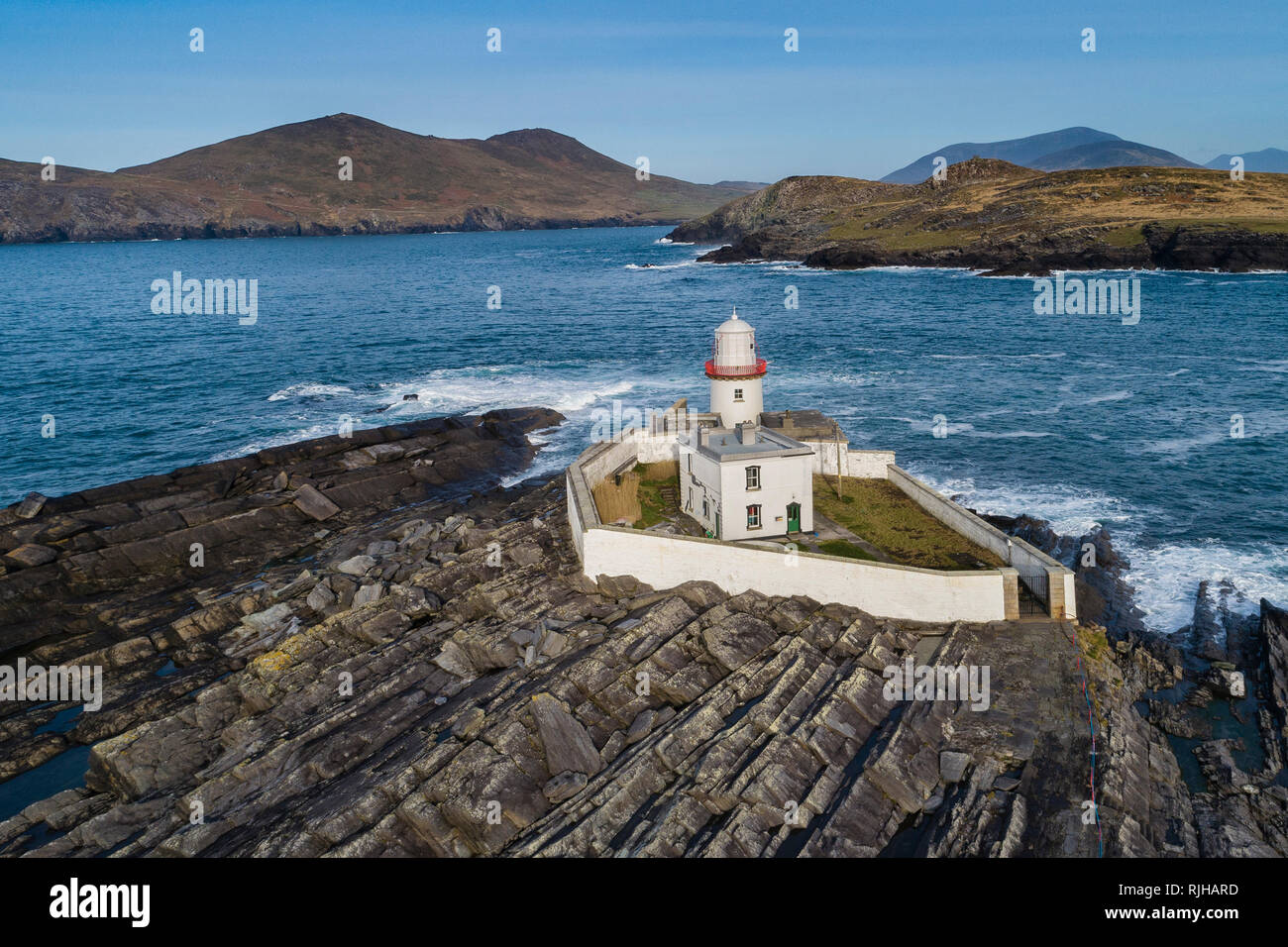 Valentia Island Lighthouse an Cromwell Punkt, County Kerry, Irland Stockfoto