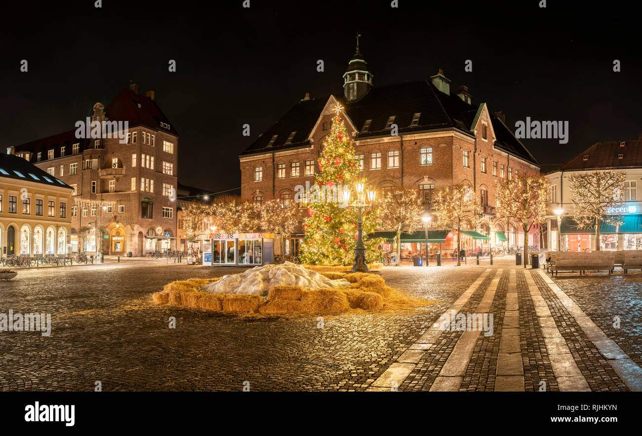 Weihnachten. Nacht am Stortorget. Lund. Skane, Skandinavien. Schweden. Stockfoto