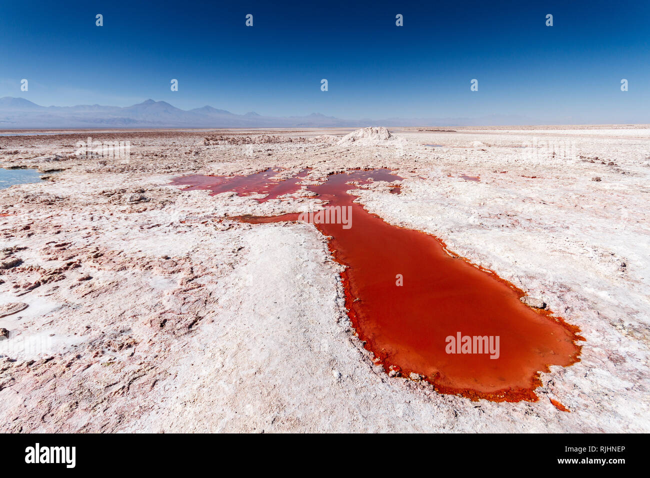 Salt Lake in der Atacama Wüste mit rostigem Eisen rotes Wasser Stockfoto