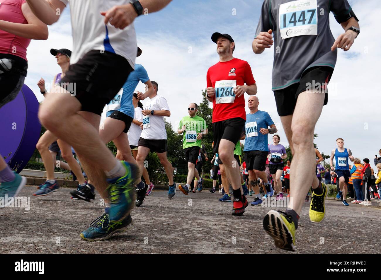 Die 10k-Start am Cheltenham Herausforderung, Halbmarathon, 10-k und 5k laufen, Fall, an der Rennbahn Cheltenham, Gloucestershire. 17. Juni 2018 P Stockfoto