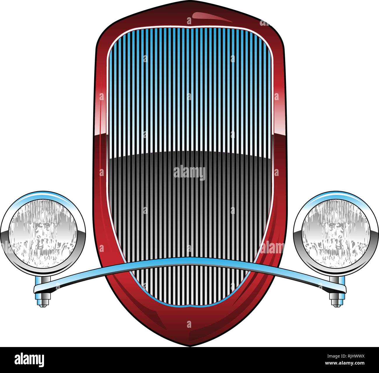 1930er Stil Hot Rod Auto Grill mit Scheinwerfer und Chromleisten Vector Illustration Stock Vektor