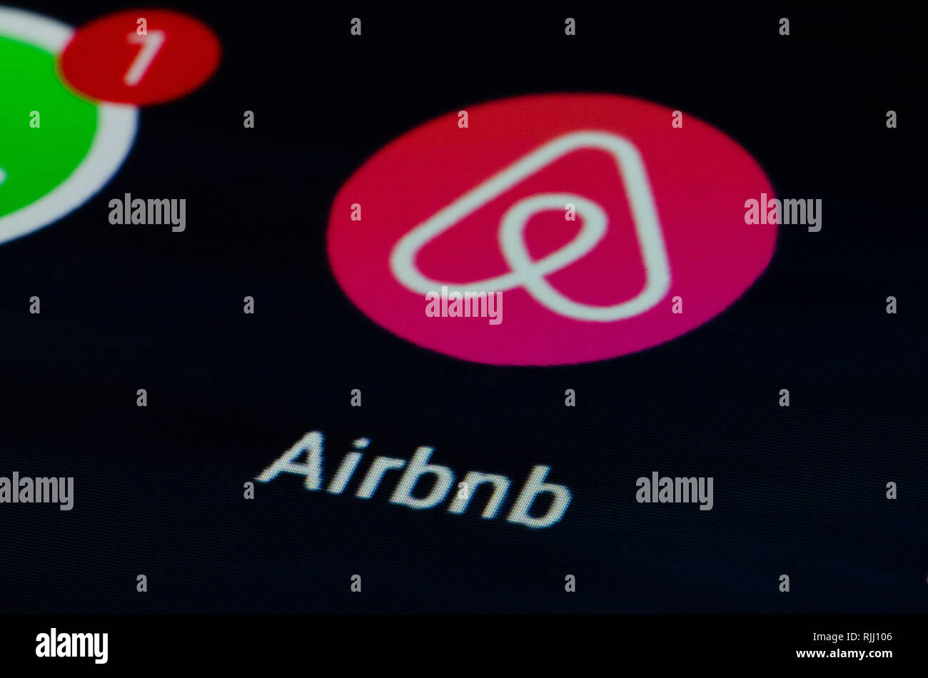 A‌i‌r‌b‌n‌b‌ app, privat gehaltenen globalen Unternehmen, das eine Online Marktplatz und Gastfreundschaft, die über ihre Webseiten zugänglich ist Stockfoto