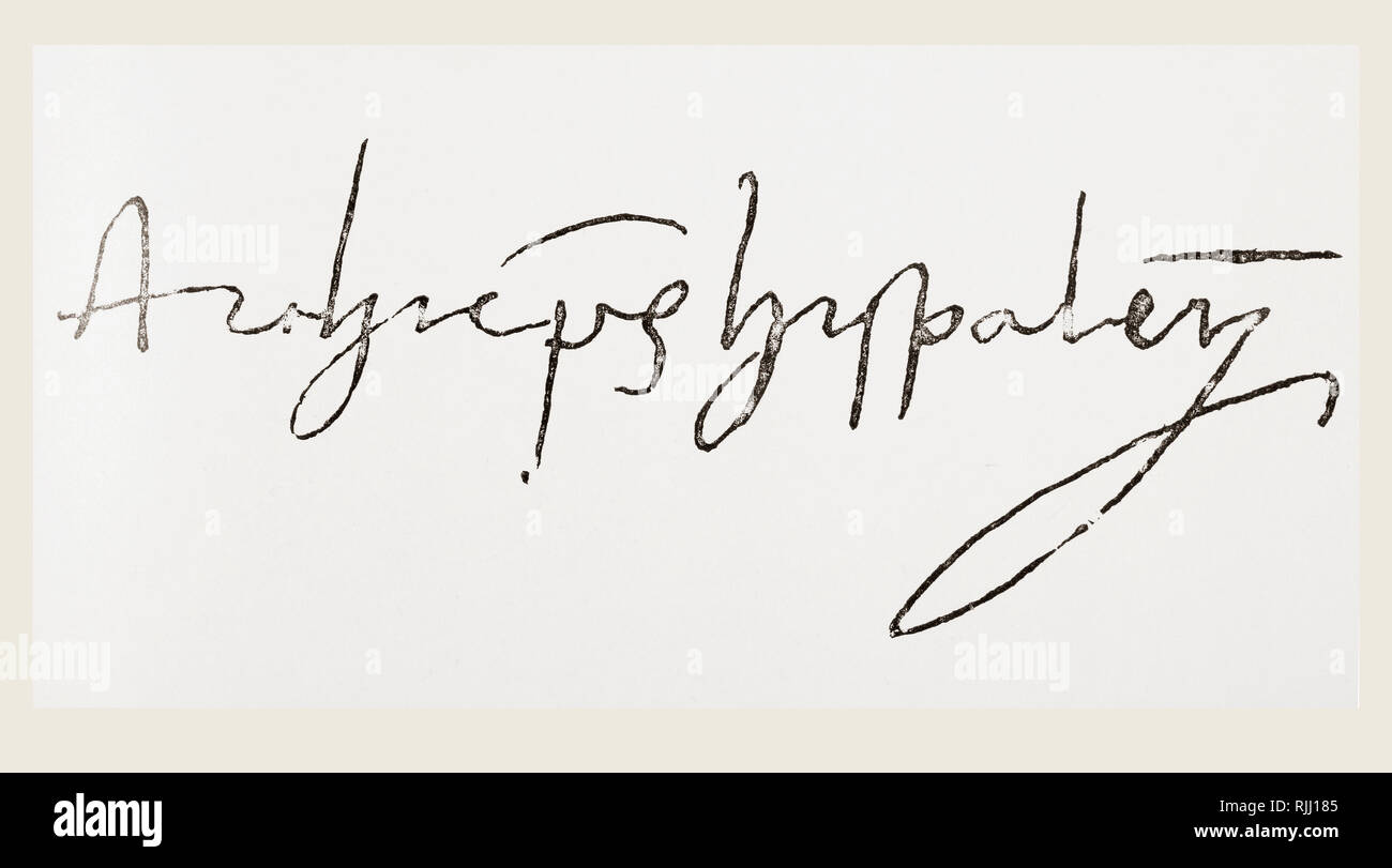 Signatur von Diego de Deza, 1444 - 1523. Theologe und inquisitor von Spanien. Es gelang ihm, Tomás de Torquemada der Großinquisitor während der spanischen Inquisition. Von La Espanola Ilustracion y Americana, veröffentlicht 1892. Stockfoto