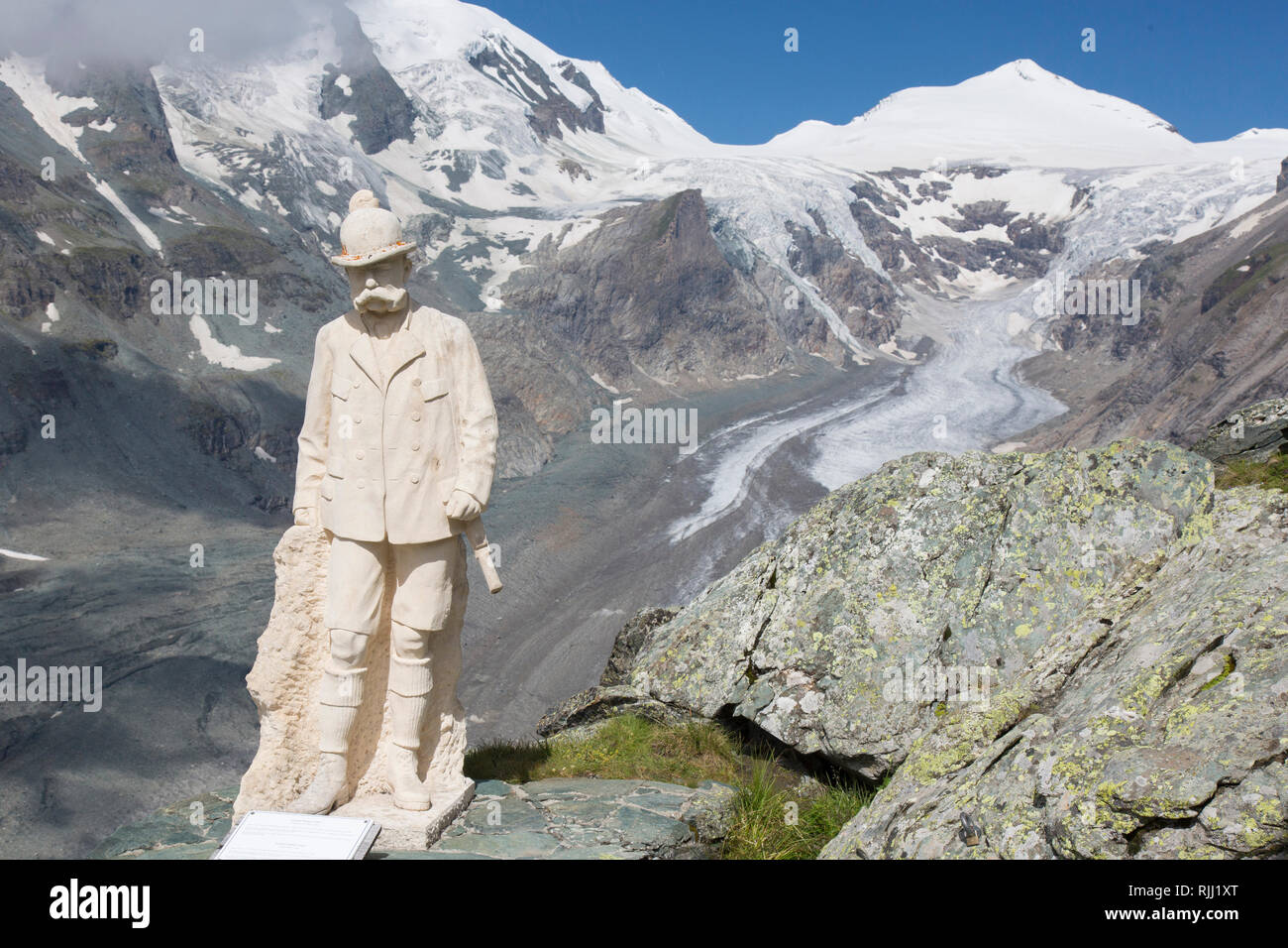 Blick auf den Kaiser Franz Josef Abbildung, die Pasterze Glacier und Johannisberg im Nationalpark Hohe Tauern, Kärnten, Österreich Stockfoto