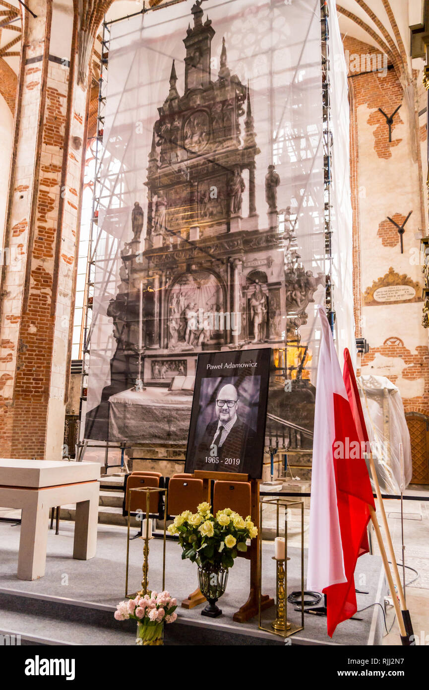 Trauer Foto von Bürgermeister Pawel Ottar, St. John's Church, Backsteingotik, Danzig, Polen Stockfoto