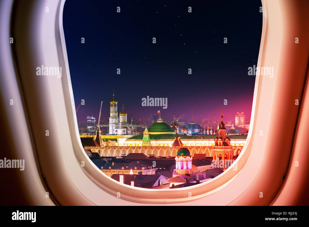 Der Moskauer Kreml in Russland panorama Blick aus dem Flugzeug Fenster Strahler während des Fluges Stockfoto
