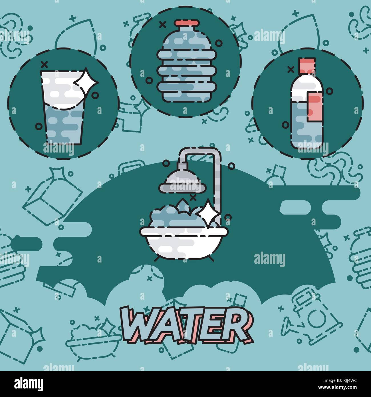 Wasser flach Konzept Symbole. Vector Illustration, EPS 10. Stock Vektor