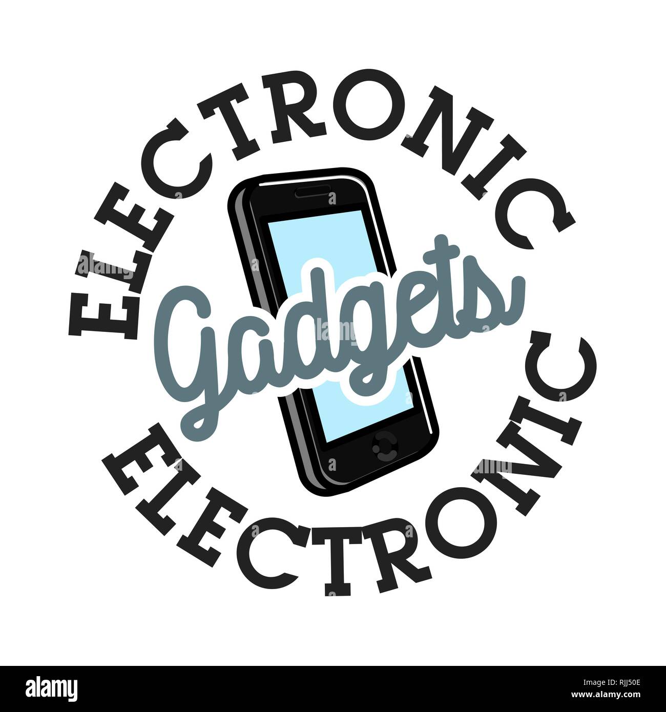 Farbe vintage elektronische Gadgets Emblem. Vector Illustration, EPS 10. Stock Vektor