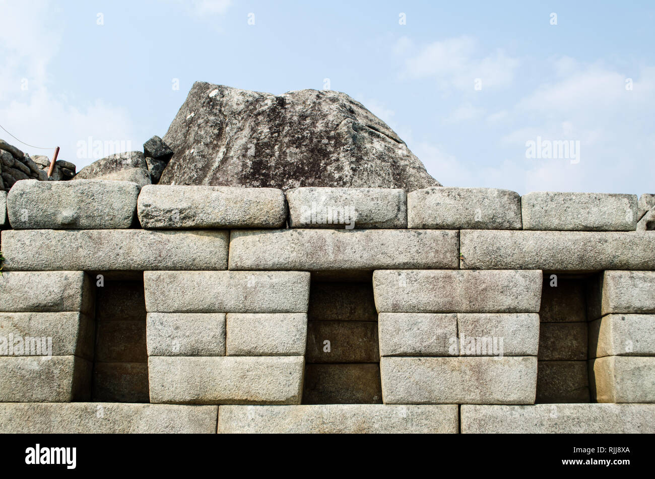Inca Steinmauern in Machu Picchu Stockfoto