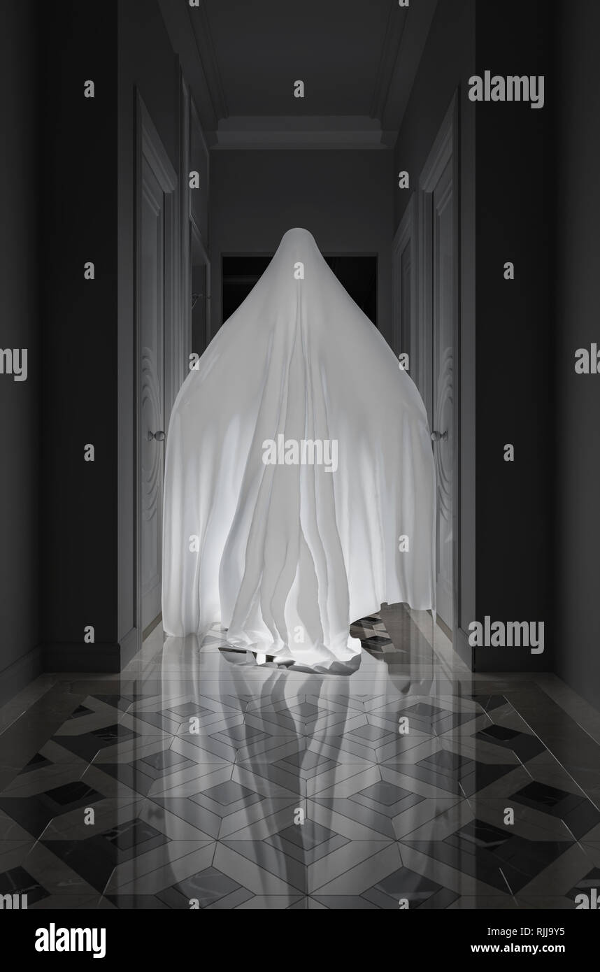 Beängstigend Ghost in den dunklen Flur, 3D-Rendering, Abbildung Stockfoto