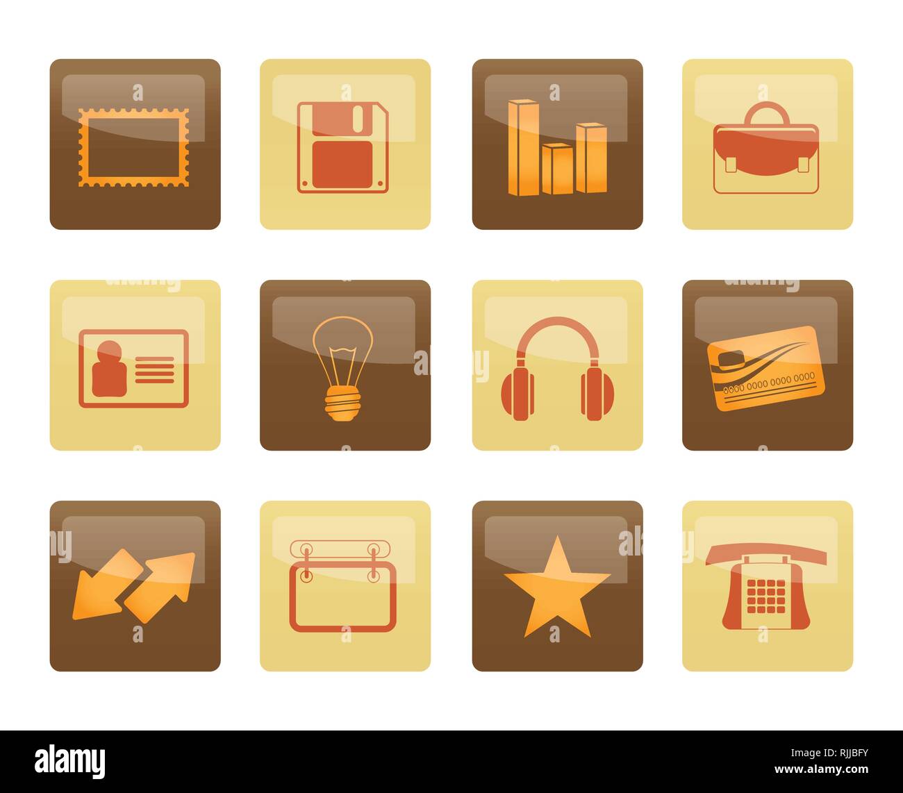 Büro und Business Icons über braunen Hintergrund - Vektor Icon Set Stock Vektor