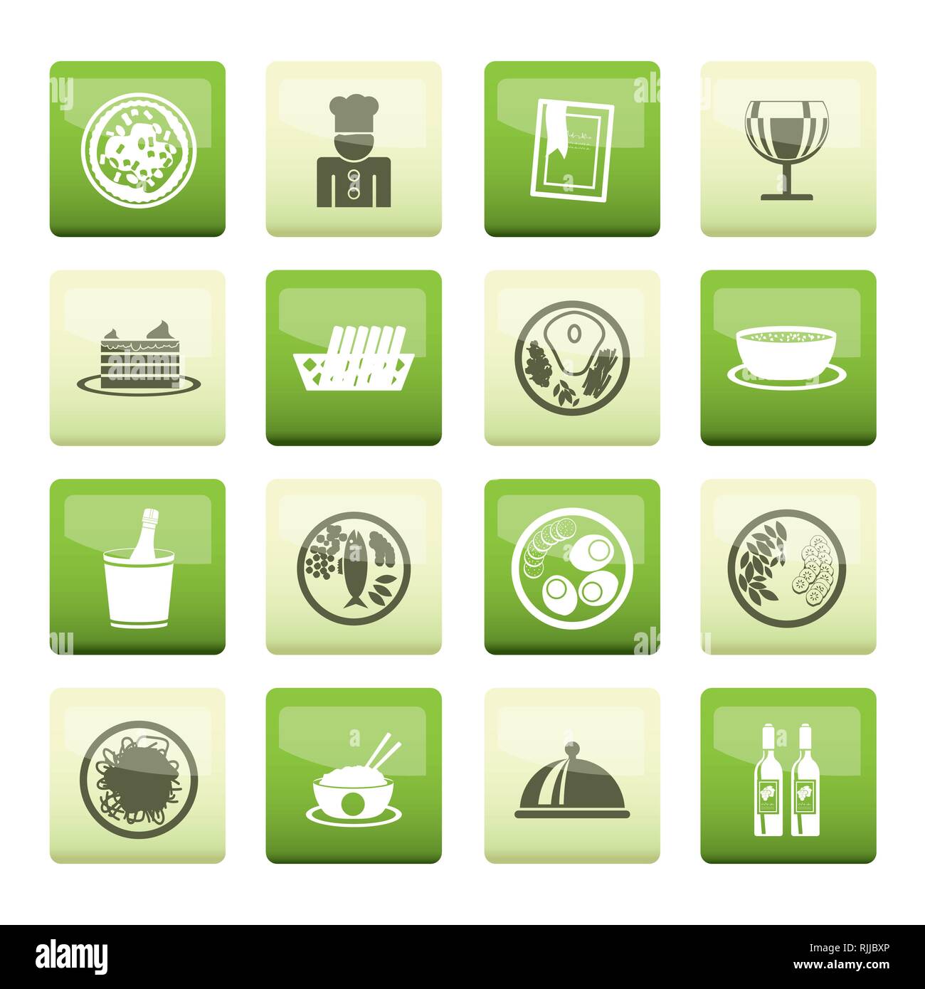 Restaurant, Essen und Trinken Symbole über grüne Hintergrund - Vektor Icon Set Stock Vektor