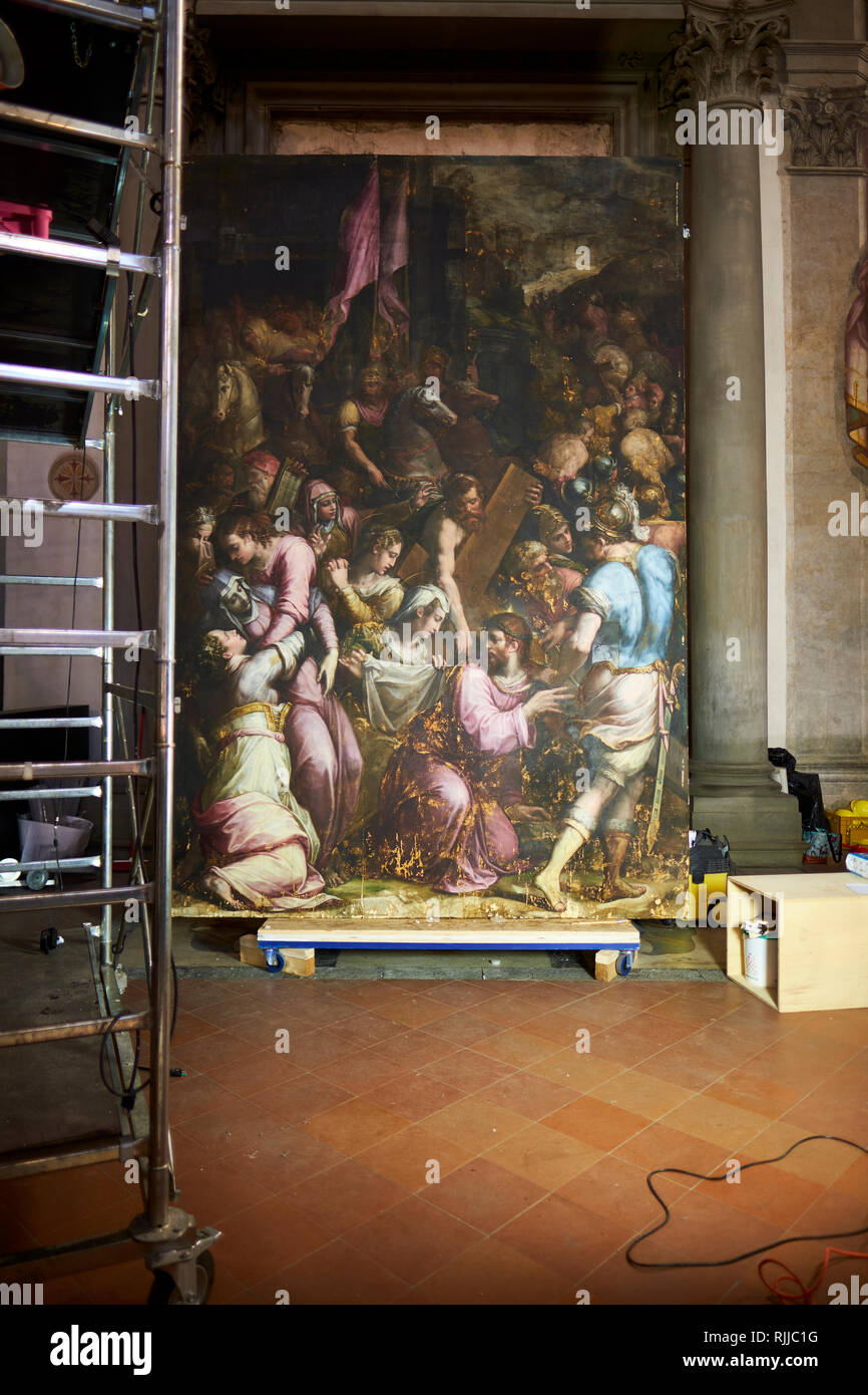 Skulptur von der Kirche Santa Croce Florenz Italien Stockfoto