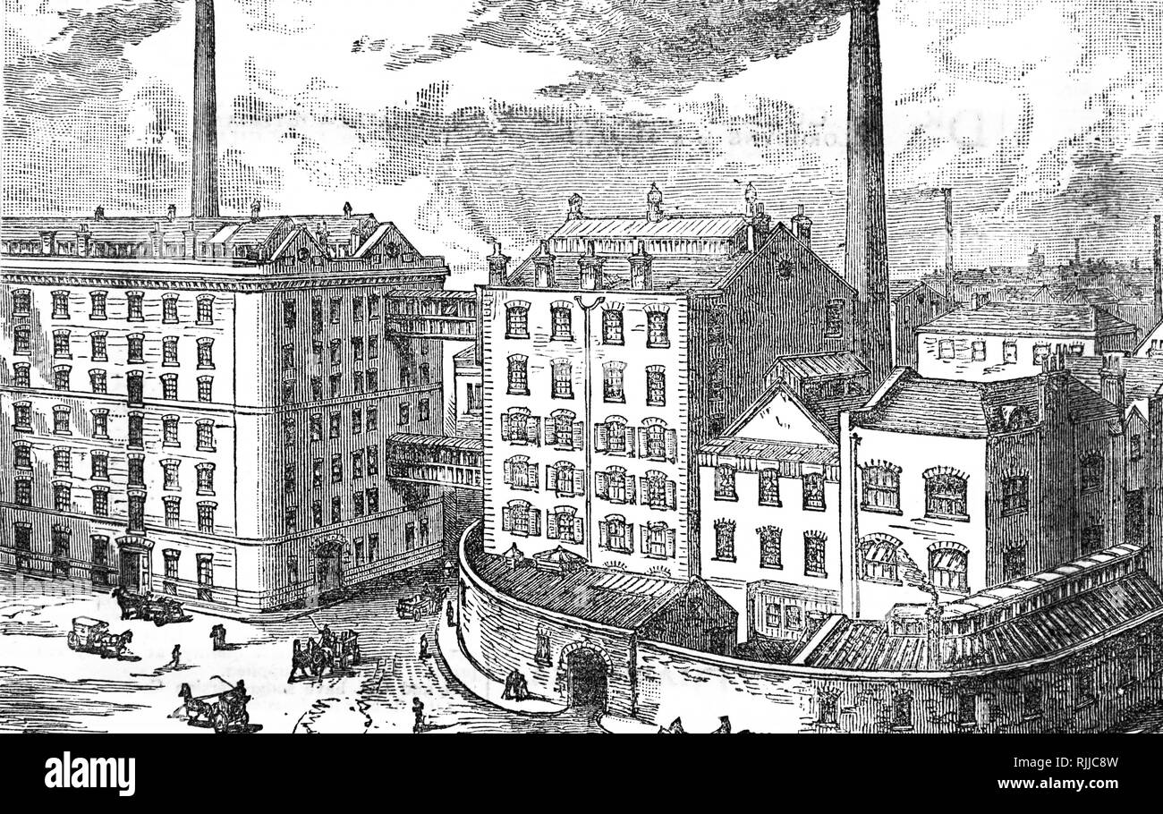 Eine Gravur der Darstellung der Bundesrepublik Jugoslawien Schokolade und Kakao Fabrik, Bristol. Vom 19. Jahrhundert Stockfoto