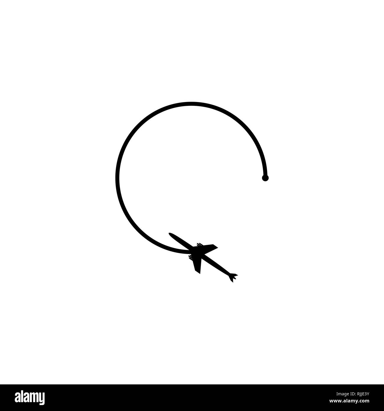 Flugzeug Travel Concept. Das Flugzeug vom Startpunkt und die ungebrochene Linie der Route fliegt in der Form auf einem weißen Hintergrund Stock Vektor