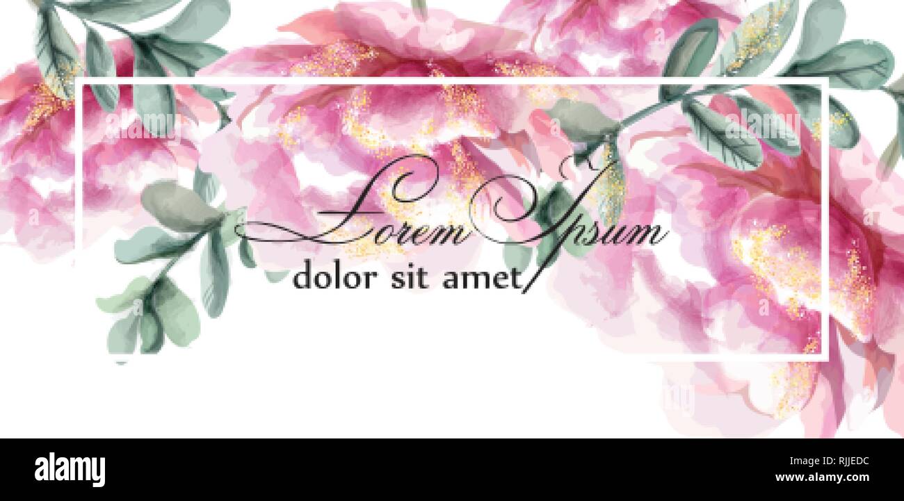 Bunte pfingstrose Blumen Aquarell banner Vektor. floralen Bouquet Einladung. Hochzeit event Stock Vektor