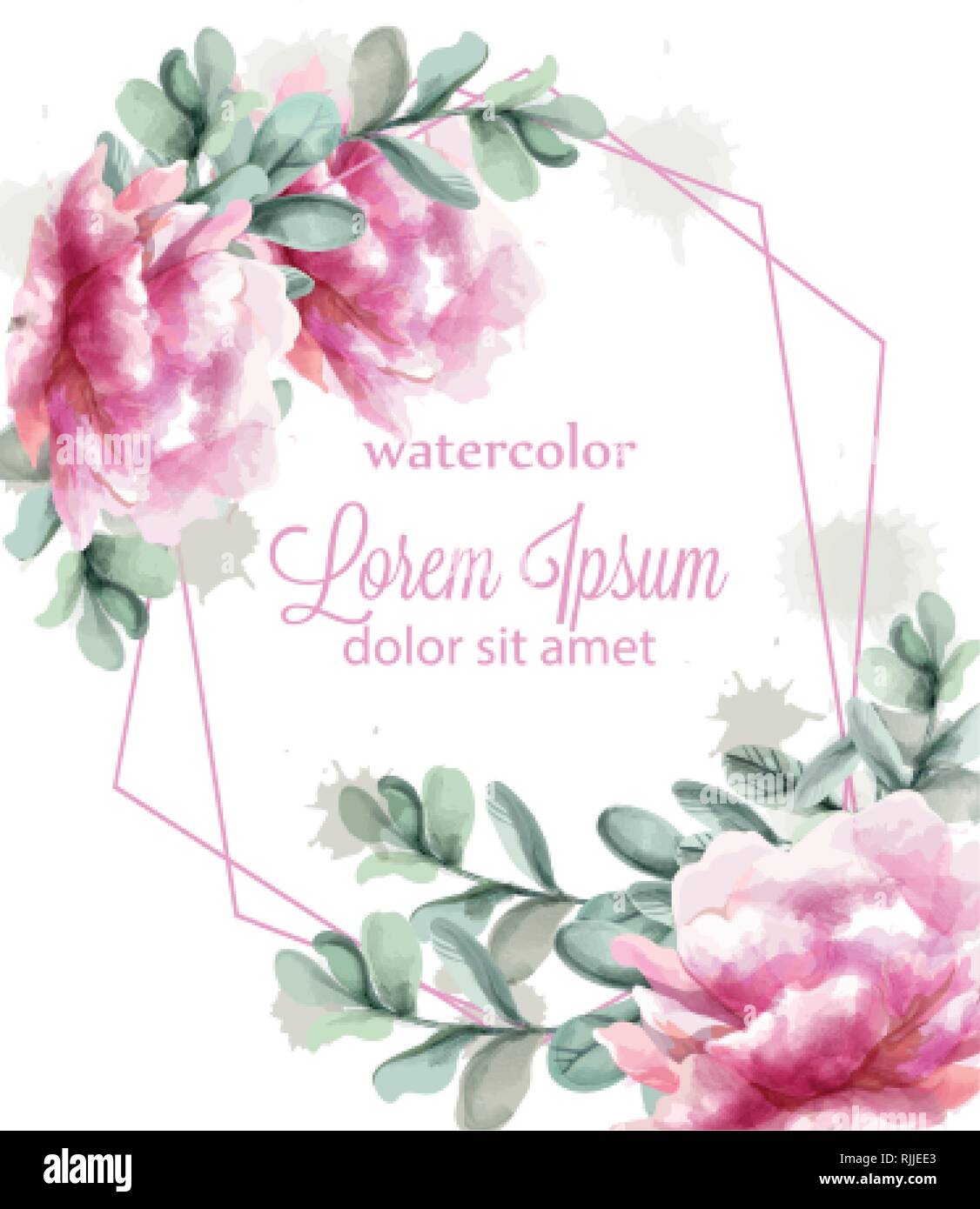 Rosa pfingstrose Blumen Rahmen Aquarell banner Vektor. Abstrakte floralen Bouquet Einladung. Hochzeit event Stock Vektor