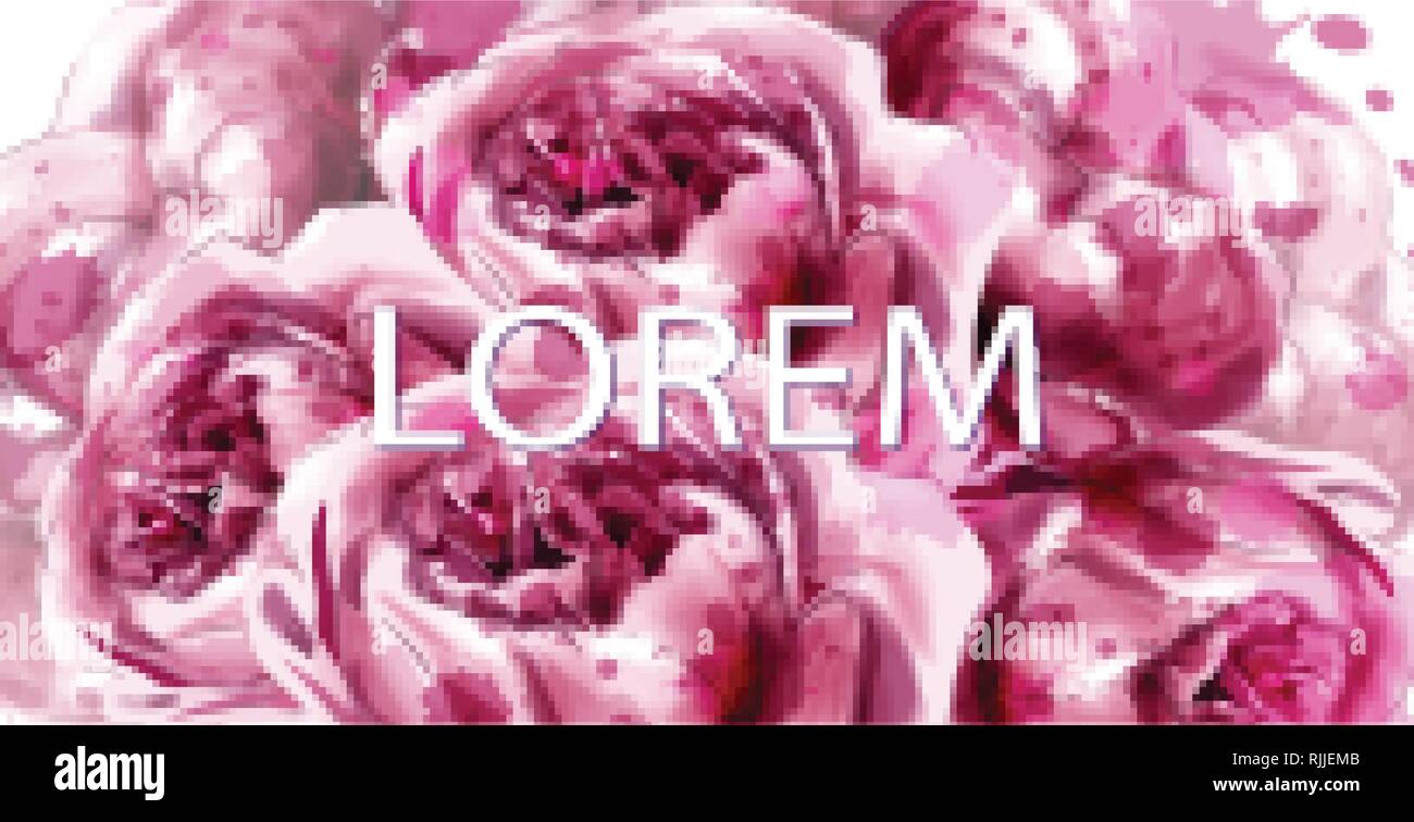 Rosa pfingstrose Blumen Aquarell banner Vektor. Exotische Blumen Blumenstrauß Einladung. Hochzeit event Stock Vektor