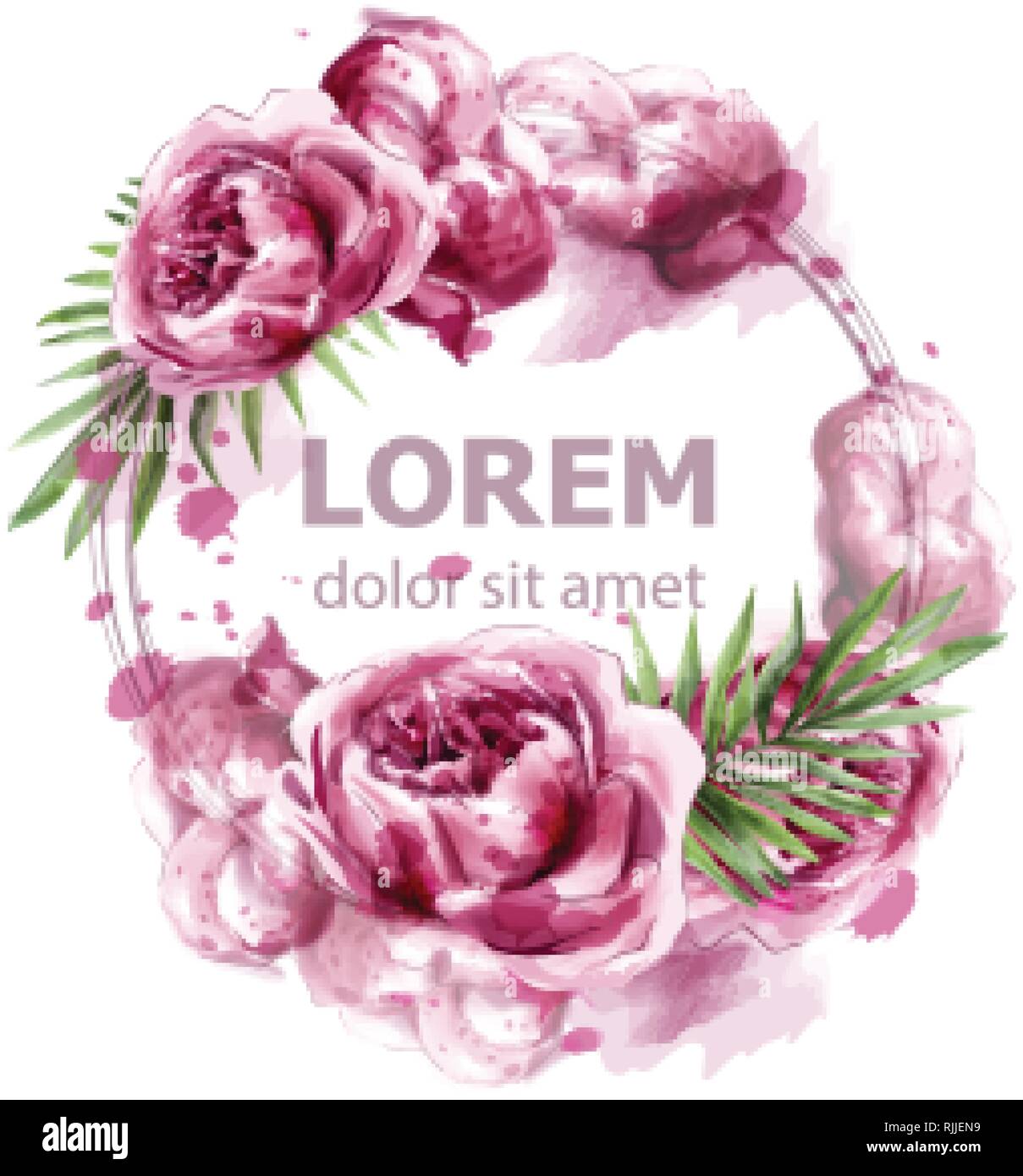 Rosa pfingstrose Blumen Aquarell banner Vektor. Exotische Blumen Blumenstrauß Einladung. Hochzeit event Stock Vektor